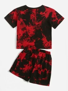 SHEIN Garçon T-shirt à imprimé visage dessin animé & short tie dye - Multicolore - Voir 2