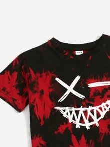 SHEIN Garçon T-shirt à imprimé visage dessin animé & short tie dye - Multicolore - Voir 3