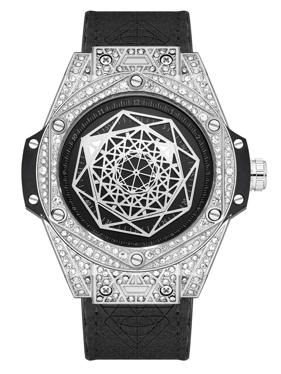 PINTIME Đồng hồ thạch anh con trỏ tròn trang trí cho nam Rhinestone - màu đen - Xem 1