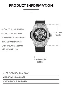 PINTIME Đồng hồ thạch anh con trỏ tròn trang trí cho nam Rhinestone - màu đen - Xem 3