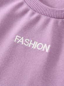 SHEIN Toddler Girls Letter Embroidery Tee & Shorts - Lilac Purple - View 4