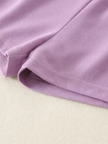 SHEIN Toddler Girls Letter Embroidery Tee & Shorts - Lilac Purple - View 8