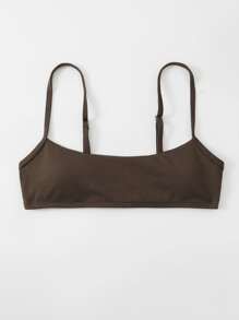 SHEIN Swim Top bikini tejido de canalé - Café integral - Ver 3