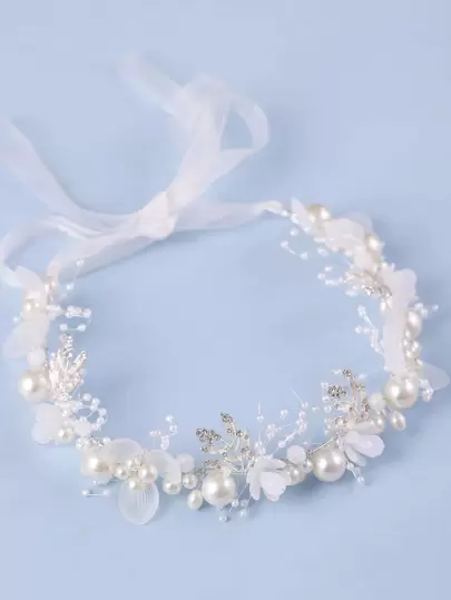 Leaf Decor Rhinestone & Faux Pearl Detail Elegant White Bridal Headwear For Wedding Tiaras Valentine's Day Accessories