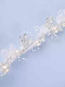 Leaf Decor Rhinestone & Faux Pearl Detail Elegant White Bridal Headwear For Wedding Tiaras - 白色 - 查看 2