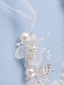 Leaf Decor Rhinestone & Faux Pearl Detail Elegant White Bridal Headwear For Wedding Tiaras - 白色 - 查看 6