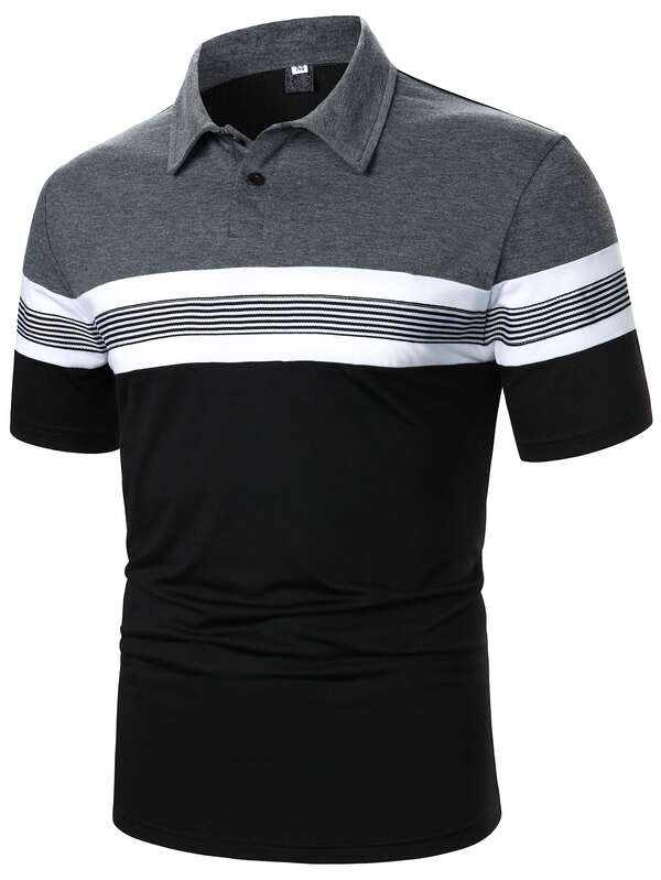 Men Striped Half Button Polo Shirt Shein Usa