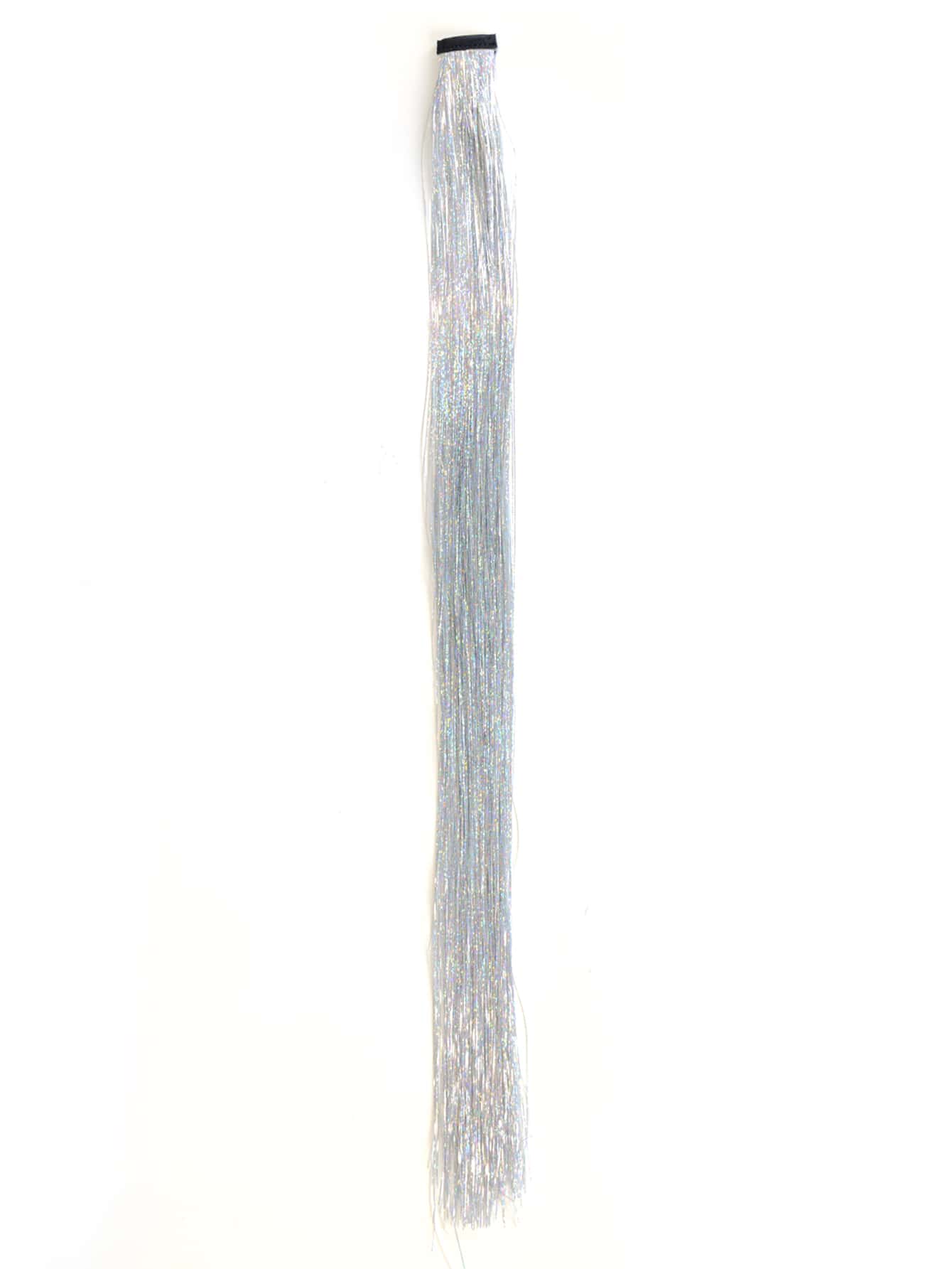 閃亮絲緞銀色夾式髮絲,仙女髮絲套裝閃爍多彩外掛髮絲,女孩髮飾派對必備 - 銀色 - 查看 1
