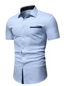 Manfinity Mode Hombres Camisa con un bolsillo delantero - Celeste - Ver 1