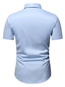 Manfinity Mode Hombres Camisa con un bolsillo delantero - Celeste - Ver 2