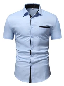 Manfinity Mode Hombres Camisa con un bolsillo delantero - Celeste - Ver 3