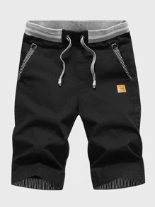 Manfinity Homme Men Patched Drawstring Shorts - Black - View 1