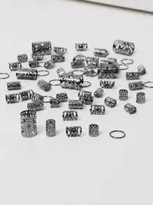 85个混合元素金色编织发圈，适合节日派对、嘻哈、朋克、街头时尚、个性化发饰、波西米亚风发夹、学生用品、大学用品、头部饰品、发卡 - 黑色 - 查看 6