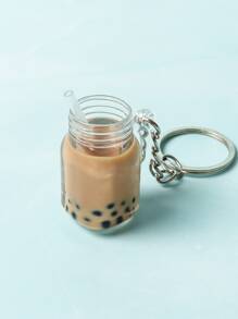 Cute Milk Tea Charm Keychain,Keyring Handbag Pendant Faux Pearl Milk Tea Keychains For Car Purse Bag Ornament Leopard Print Car Accessories Bag Charm School Goth Y2k - Coffee Brown - View 2