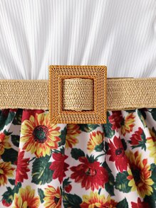 Toddler Girls Ruffle Trim Floral Hem Belted Dress - Multicolor - View 4