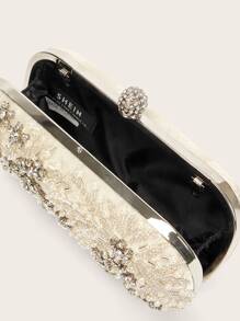 SHEIN Belle Glitter Bling,Shiny Glamorous,Elegant Mini Rhinestone & Faux Pearl Decor Evening Bag Dinner Bag For Party Girl,Woman,For Female Perfect for Party,Wedding,Prom,Dinner/Banquet,For Cocktail Best gift for women - Beige - View 7