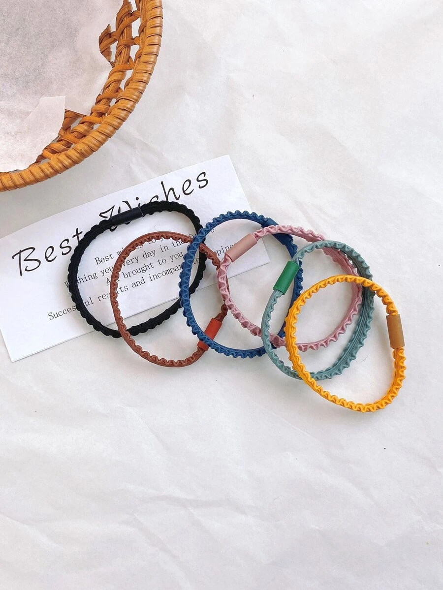 6 chiếc Buộc Tóc Tối giản Rắn - Nhiều màu - Xem 1