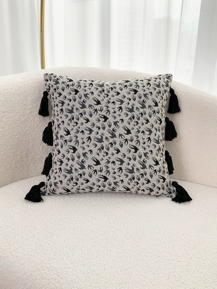 Abstract Bird Pattern Tassel Decor Cushion Cover Without Filler - Multicolor - View 1