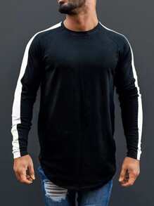 Manfinity Men Contrast Side Seam Raglan Sleeve Curved Hem Tee - Black - View 1