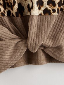 SHEIN Girls Leopard Colour Block Twist Hem Tee - Multicolor - View 3