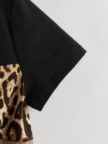 SHEIN Girls Leopard Colour Block Twist Hem Tee - Multicolor - View 4