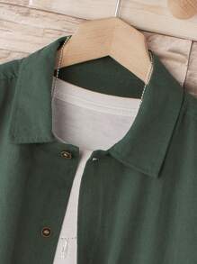 Manfinity Homme Men Pocket Front Button Up Shirt Without Tee - Dark Green - View 4