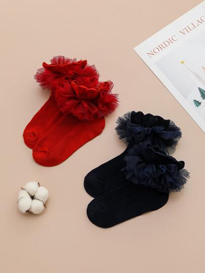2 Pairs Double-needle Lace Princess Dance Socks