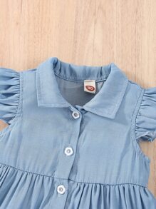 Bebé Vestido camisero con botón de manga con volante - Azul - Ver 3