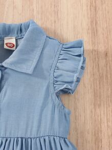 Bebé Vestido camisero con botón de manga con volante - Azul - Ver 4