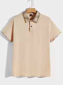 Manfinity 男士格紋邊POLO衫 - 卡其色 - 查看 1