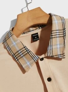 Manfinity 男士格紋邊POLO衫 - 卡其色 - 查看 3