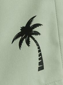 Manfinity VCAY Loose Men's Coconut Tree Print Drawstring Waist Shorts - Mint Green - View 4