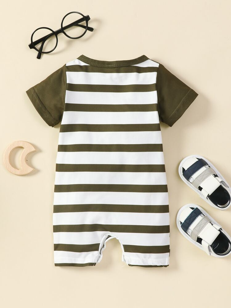 男嬰條紋圖案補丁貼口袋連身短褲 - 彩色 - 查看 2