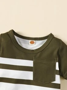 男嬰條紋圖案補丁貼口袋連身短褲 - 彩色 - 查看 3