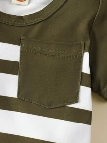 男嬰條紋圖案補丁貼口袋連身短褲 - 彩色 - 查看 4