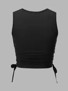 SHEIN Unity 90s Hands Print Drawstring Tank Top Graphic Tees Women Tops - Black - View 2