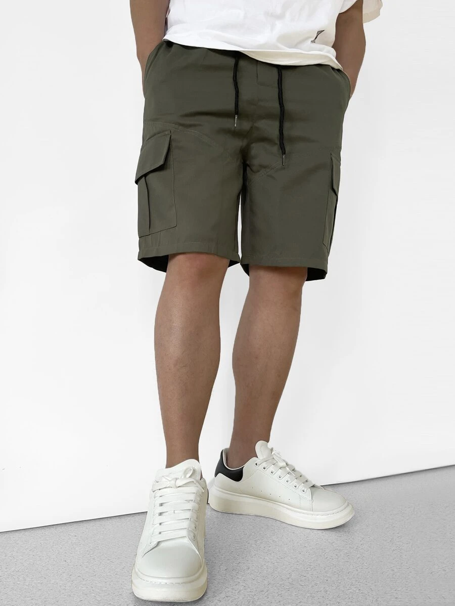 Manfinity Hypemode Men Flap Pocket Drawstring Waist Shorts - Army Green - View 1
