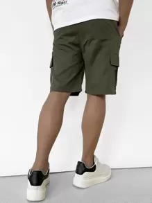 Manfinity Hypemode Men Flap Pocket Drawstring Waist Shorts - Army Green - View 2