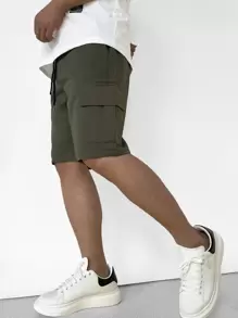 Manfinity Hypemode Men Flap Pocket Drawstring Waist Shorts - Army Green - View 4