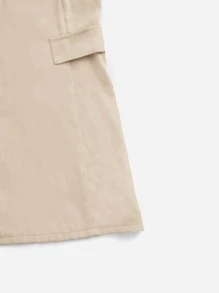 Girls Lapel Neck Top & Flap Detail Cami Dress - Apricot - View 3