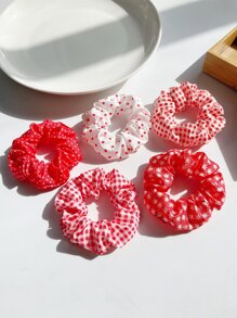 5 piezas Scrunchies para el cabello de mujer de 9 cm/3.54 pulgadas con estampado de lunares, cuadros y flores rojas, accesorios de moda versátiles, elegantes y minimalistas de alta gama, adecuados para uso diario casual, fiestas, viajes, playa, coleta, moño, lavado de cara, maquillaje y atuendo