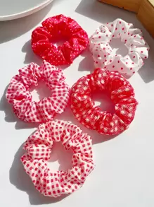 5 piezas Scrunchies para el cabello de mujer de 9 cm/3.54 pulgadas con estampado de lunares, cuadros y flores rojas, accesorios de moda versátiles, elegantes y minimalistas de alta gama, adecuados para uso diario casual, fiestas, viajes, playa, coleta, moño, lavado de cara, maquillaje y atuendo