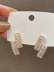 Nooxian Cubic Zirconia Decor Stud Earrings - Yellow Gold - View 5