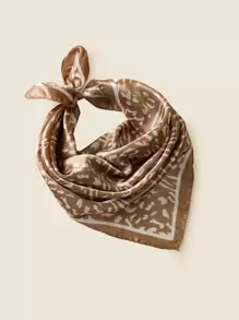 豹紋印花方巾 - 卡其色 - 查看 1