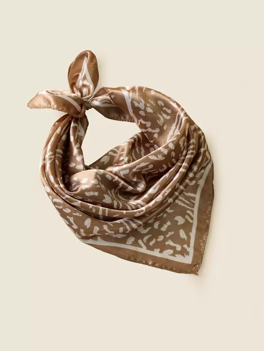 豹紋印花方巾 - 卡其色 - 查看 1