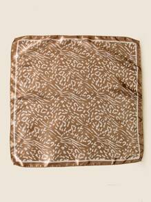 豹紋印花方巾 - 卡其色 - 查看 2
