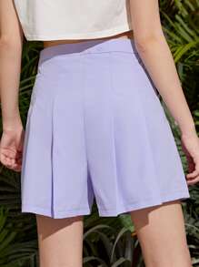 SHEIN Teen Girls Fold Pleated Solid Shorts - Lilac Purple - View 2