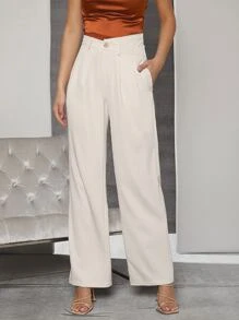 SHEIN Asymmetrical Waist Wide Leg Trousers - White - View 1