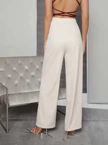 SHEIN Asymmetrical Waist Wide Leg Trousers - White - View 2