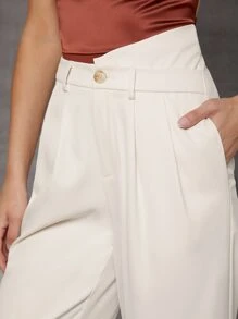 SHEIN Asymmetrical Waist Wide Leg Trousers - White - View 3